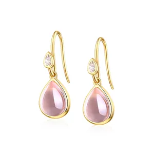 Boucles d'Oreilles Goutte d'Eau en Argent Sterling 925 Avec Quartz Rose Topaze Pierre Naturelle Zirconia Bijoux Femme Coréen