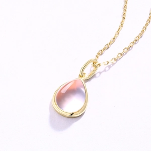 Collier pendentif goutte d'eau élégant en argent 925 avec pierre rose translucide