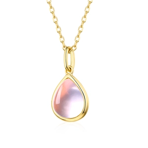Collier en argent 925 avec pendentif goutte d'or et pierre précieuse rose violette translucide