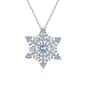 Elegant 925 sterling silver snowflake pendant necklace with blue crystal center stones