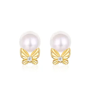 925 Sterling Silver Bowknot Stud Earrings With Natural Freshwater Pearl Zirconia Inlaid Elegant Butterfly Jewelry For Women