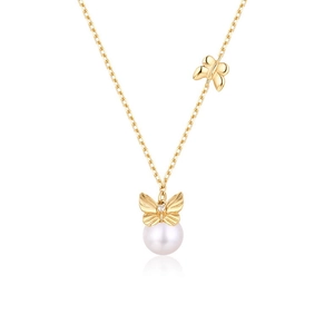 Elegant gold butterfly necklace with s925 silver, freshwater pearl and subtle crystals