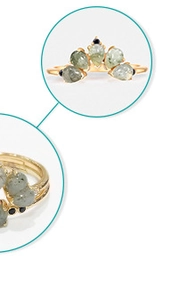 Detailed close-up of S925 silver 9K gold plated ring with pear-cut labradorite stones