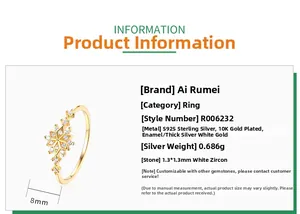 Detailed specs for S925 sterling silver snowflake ring with 10K gold and white zircon