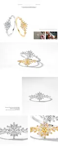 Close-up of S925 sterling silver snowflake ring with micro-pave cubic zirconia stones