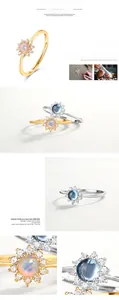Detailed close-up of sunflower ring with opal center stone and micro-paved zircons