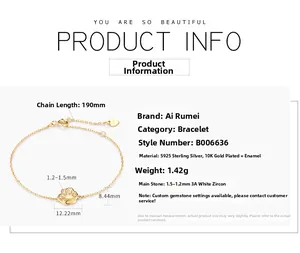 Détails du bracelet patte de chat en argent S925 plaqué or 10K et zircons blancs