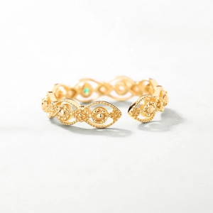 Vintage vergoldeter S925 Silberring mit Hohlmuster, Smaragd und Zirkon im Lace-Design