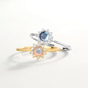 S925 silver sunflower opal and blue sapphire style stackable rings in gold and silver