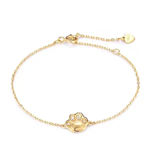 Bracelet Patte de Chat en Argent Sterling 925 pour Femme Plaqué Or Incrusté de Zirconia Blanc Bijoux de Luxe Cadeau