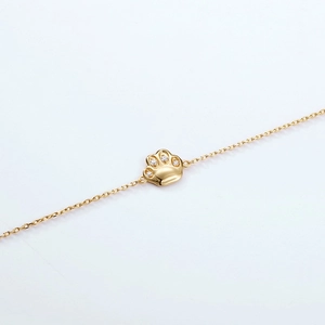 Bracelet élégant en argent S925 plaqué or 9K avec pendentif patte de chat serti de zircons