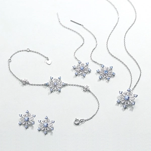 Elegant S925 silver snowflake jewelry set with blue spinel stones and crystal zircon
