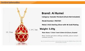 Detail view of 925 silver red enamel egg pendant with 5A white zircon pavé settings
