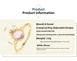 Detailed S925 silver ring specs with 8x6mm pink crystal and pear cut details