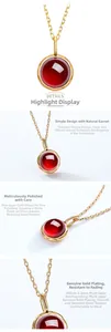 Macro shot of natural garnet pendant featuring multi-layer gold plating on S925 silver