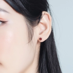 Minimalist round garnet stud earrings in 925 sterling silver with gold plating for women