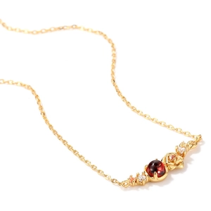 925 zilver vergulde ketting met granaat hanger en roos bloemmotief op witte achtergrond