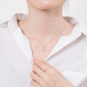 Elegant S925 silver 9K gold plated set with rose quartz geometric pendant and ring