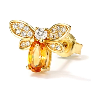 925 silver bee earrings with yellow teardrop gemstone and white zircon stones