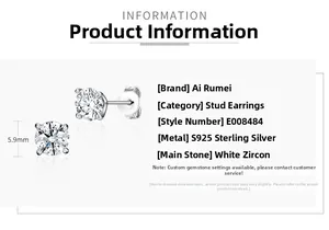 Détails des boucles d'oreilles en argent 925 avec zircone de 5,9 mm et dimensions