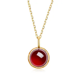 S925 Sterling Silver Natural Garnet Labradorite Pendant Necklace For Women Minimalist Geometric Gold Plated Fine Jewelry