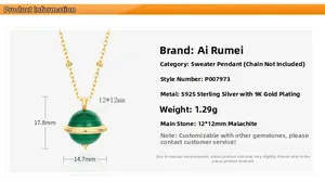 Gedetailleerde afmetingen en specificaties van de ronde malachiet planeet hanger ketting