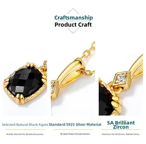 Dettaglio della collana in argento S925 placcato oro 9K con agata nera e zirconi cubici