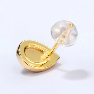 Detailed back view of S925 gold plated teardrop stud earring with silicone plug