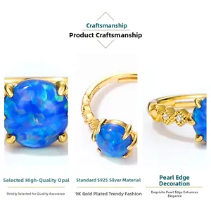 Detailed macro view of S925 silver ring with blue opal stone and vintage 9K gold plating