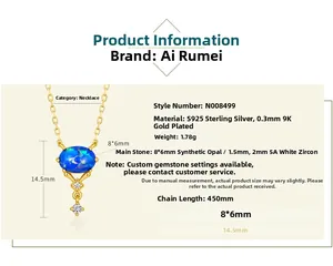 Spécifications du collier en opale argent S925 avec tableau de tailles et détails