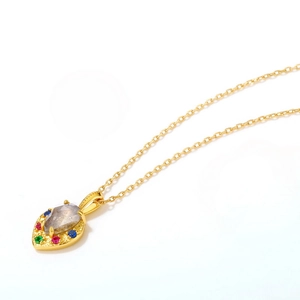 S925 Sterling Zilveren Hart Hanger Ketting Vintage Natuurlijke Labradoriet Kleurrijke Strass Sieraden Voor Dames