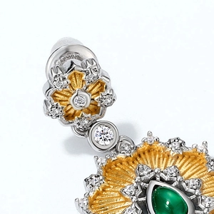 925 silver retro sunflower earrings with green agate drop and gold-plated details