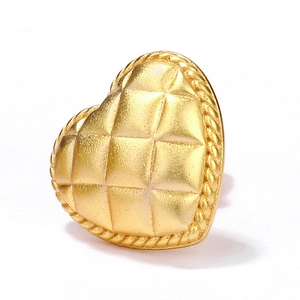 Vintage S925 silver gold heart stud earrings with classic quilted texture and woven border