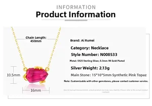 Detail of pink topaz necklace with 450mm chain length and 16mm pendant dimensions