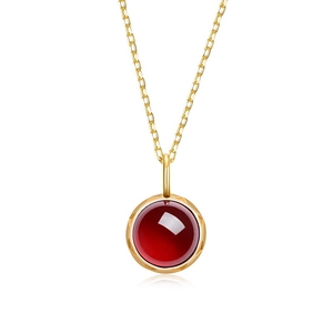 Minimalistische S925 Silber Goldkette mit rundem, tiefrotem Granat-Edelsteinanhänger