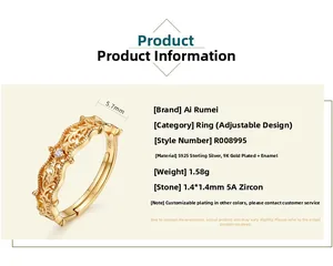Detail view of 925 sterling silver ring with 9K gold plating and cubic zirconia inlay