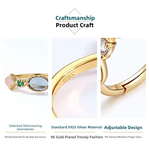 Detaillierte Makroansicht von S925 Sterlingsilber Ring mit bunten Edelsteinen und Vergoldung