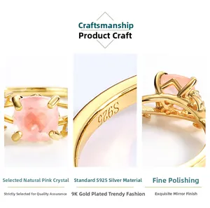 Detailed macro view of S925 silver ring featuring pink crystal and leaf design