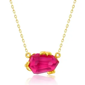 925 Sterling Silver Pendant For Women Synthetic Pink Topaz Geometric Rhombus Leaf Claw Pendant Only Without Chain Jewelry