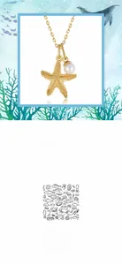 Détail du pendentif étoile de mer en or 9K avec perle d'eau douce sur chaîne argent