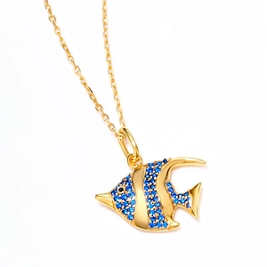 Elegante Halskette mit Goldfisch-Anhänger und blauen Zirkonia-Steinen für Damen