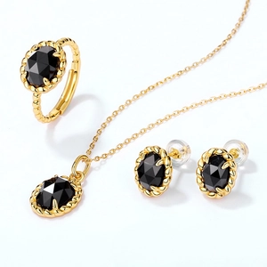 Vintage S925 silver jewelry set with black onyx pendant necklace, ring and earrings