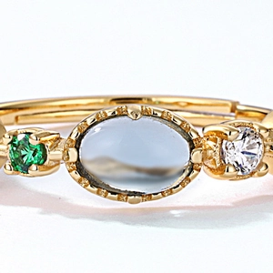 Eleganter s925 vergoldeter Ring mit Labradorit und Zirkon und verstellbarer Ringschiene