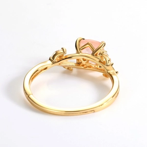 S925 sterling silver ring with leaf design and teardrop pink quartz for women