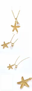 Détail du collier étoile de mer plaqué or 9K avec perle d'eau douce naturelle fine