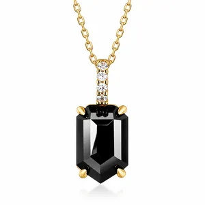 Collana con Ciondolo in Agata Nera in Argento Sterling 925 per Donna Retrò Geometrica Agata Muschiata Naturale Zirconia Gioielli Placcati in Oro