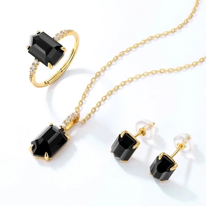 Set gioielli lusso in argento 925 con pendenti in agata nera e placcatura in oro