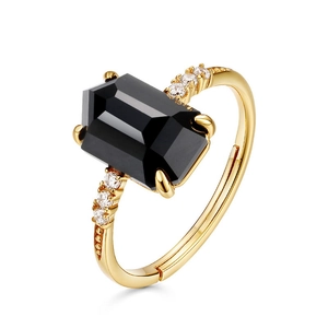 925 silver open ring featuring rectangular black onyx and sparkling white diamonds
