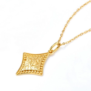 Vintage geometric diamond pendant necklace in s925 silver with gold plated floral patterns