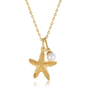 Collier étoile de mer en argent s925 plaqué or 9K avec une perle d'eau douce naturelle